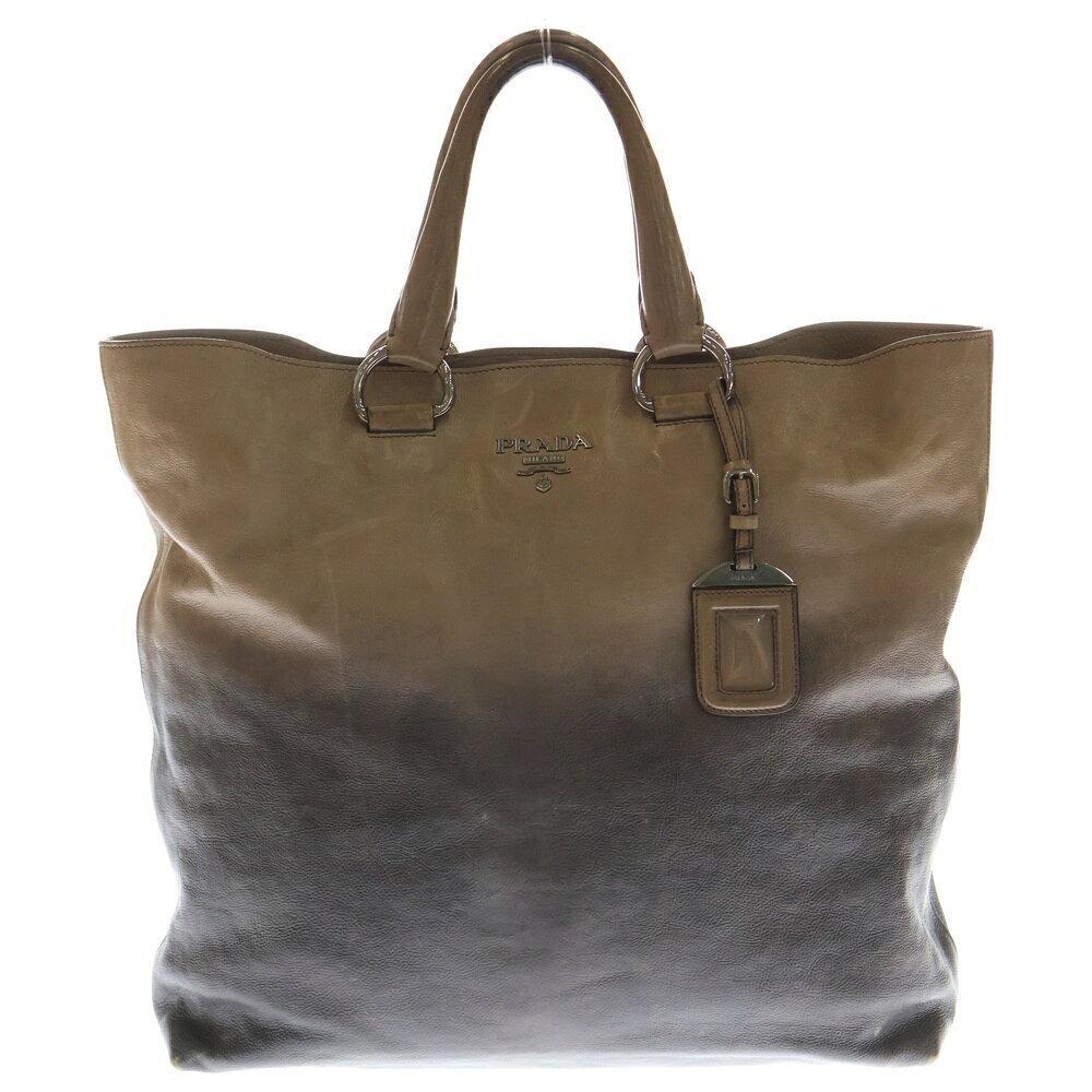 PRADA Gradient Tote Bag Handbag Beige Black Leather